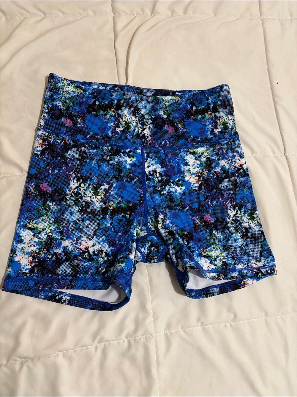 ZYIA Blue Multi-Color Abstract High-Rise Athletic Shorts